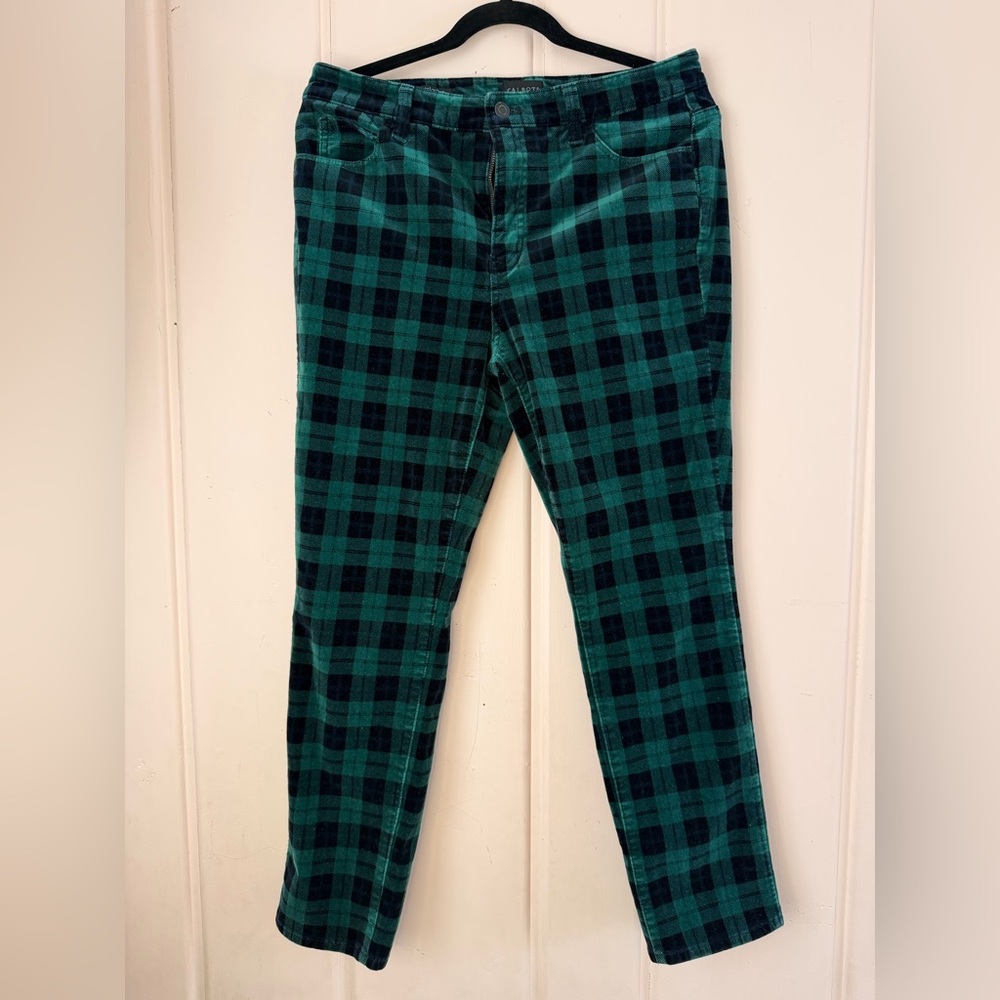 Talbots Green and Black Plaid velveteen Straight-Leg Pants sz10p